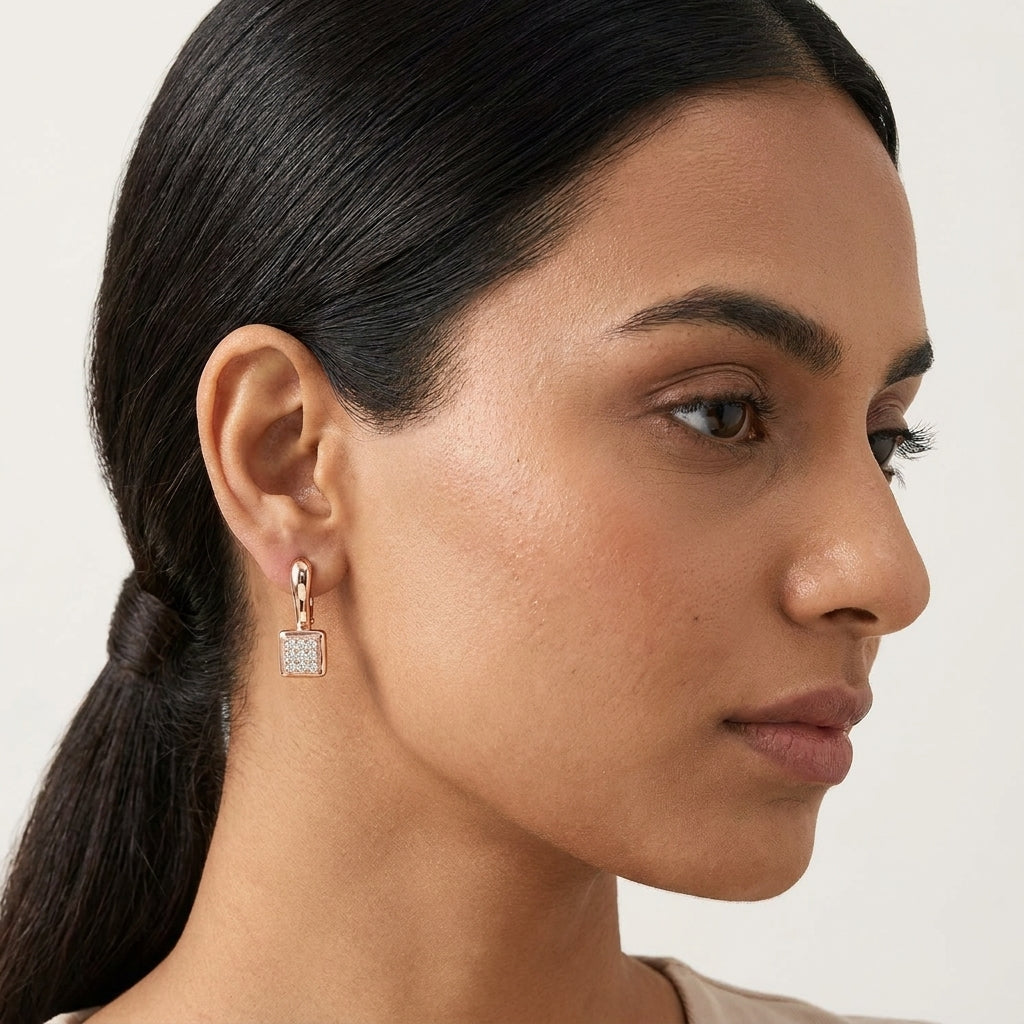 Auréve Crystal Cube Earrings in Gold Finish | Luxury Geometric Drop Earrings by VarnamAyira