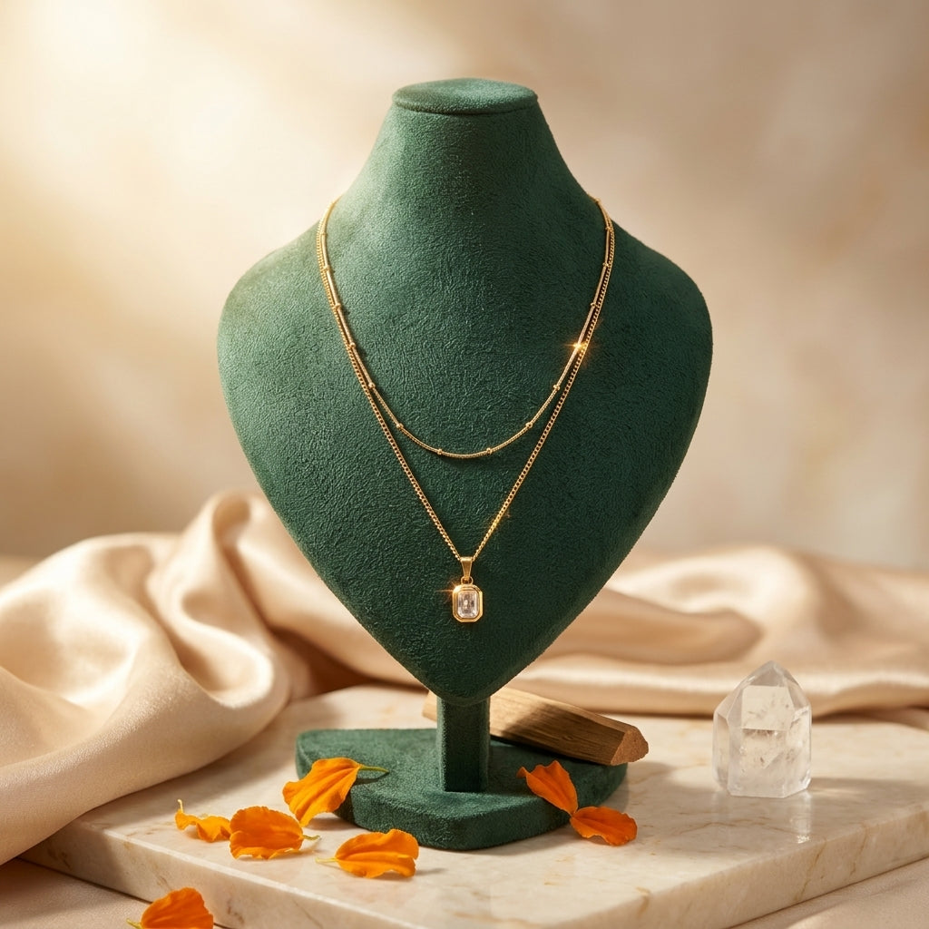 Aurora Layered Necklace | Double Layer Crystal Pendant Necklace