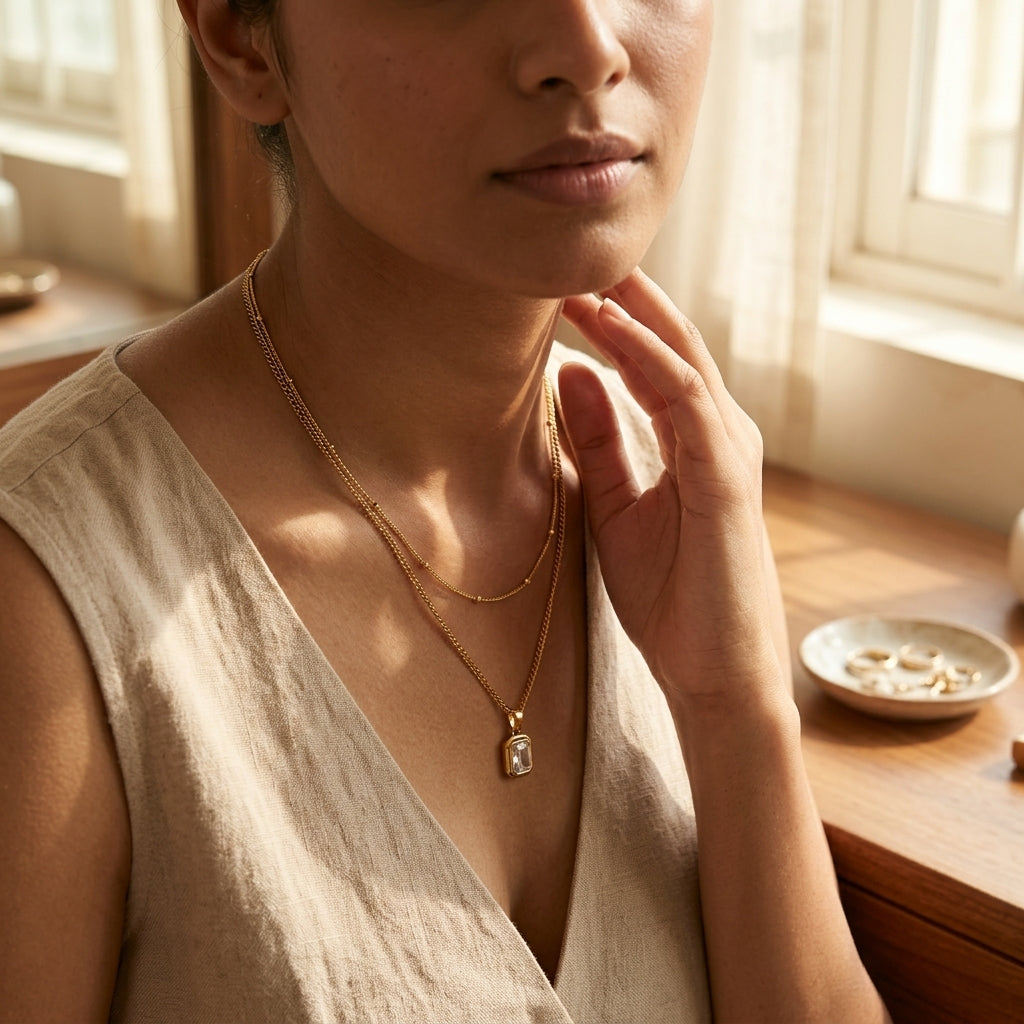 Aurora Layered Necklace | Double Layer Crystal Pendant Necklace