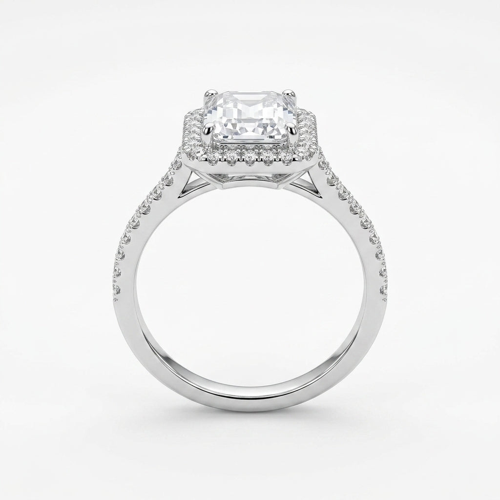 Aurora Solitaire Ring | Emerald-Cut Halo Crystal Ring for Women | Elegant Statement Ring