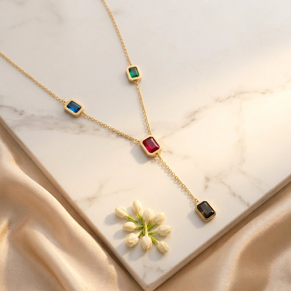 Aurora Gem Drop Stainless Steel Necklace for Women | Multicolor Crystal Pendant Necklace