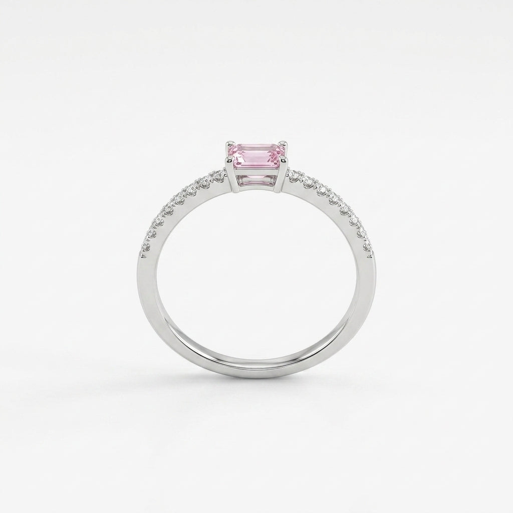 Blush Radiance Ring |Silver Plated Pink Emerald-Cut Crystal Ring for Women | Elegant Solitaire Ring