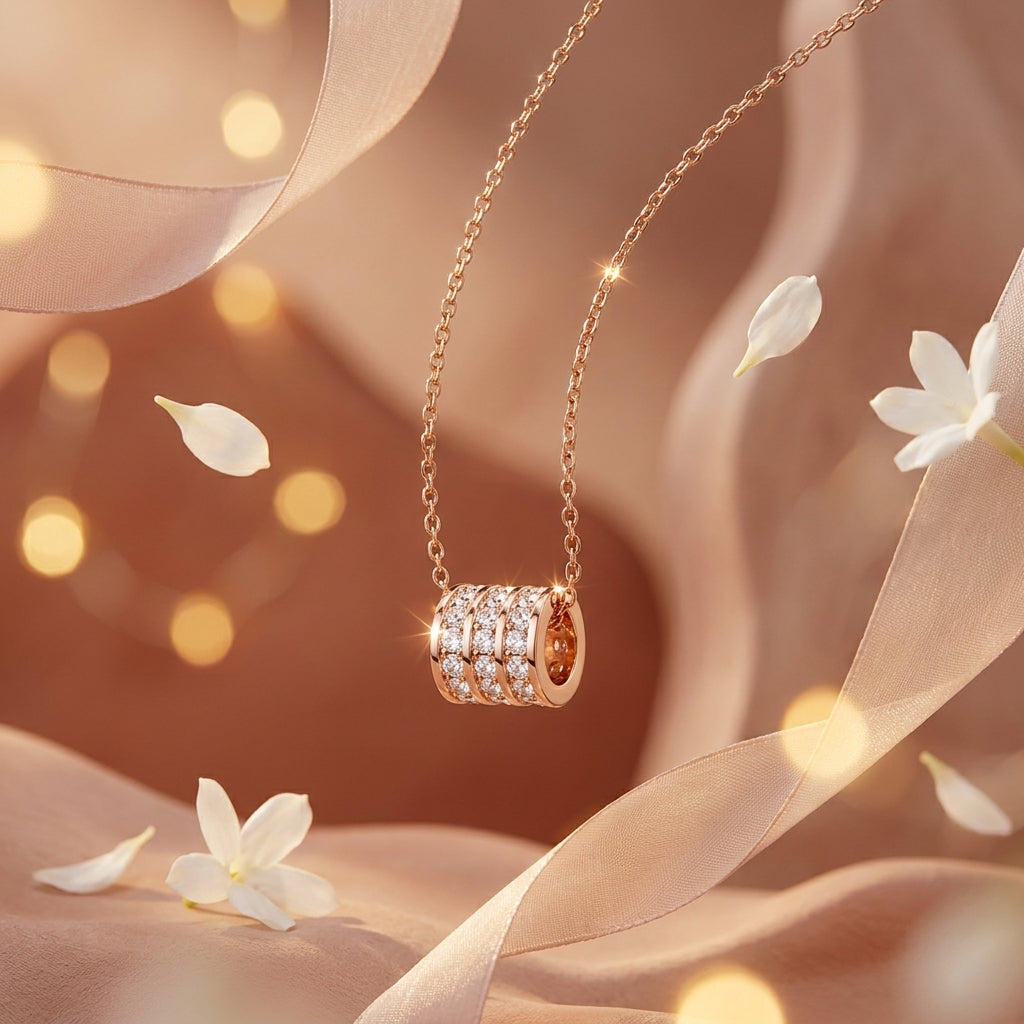 Celeste Barrel Necklace | Rose Gold Crystal Pendant Necklace for Women