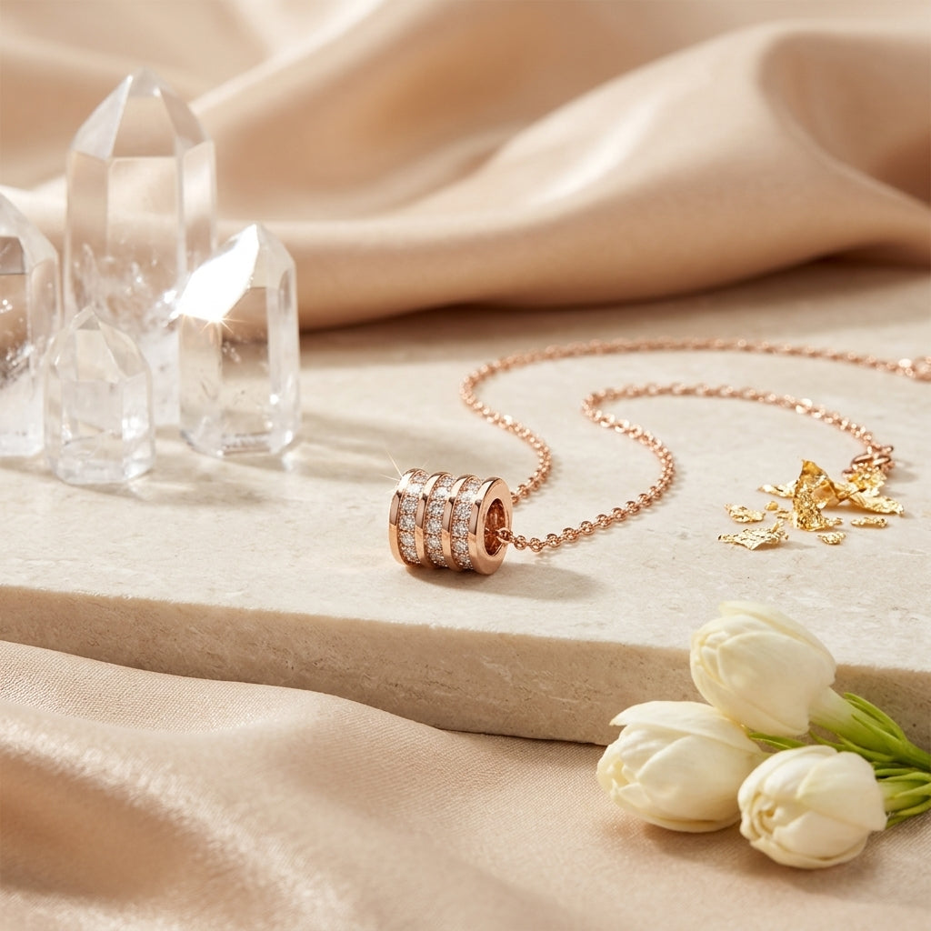 Celeste Barrel Necklace | Rose Gold Crystal Pendant Necklace for Women