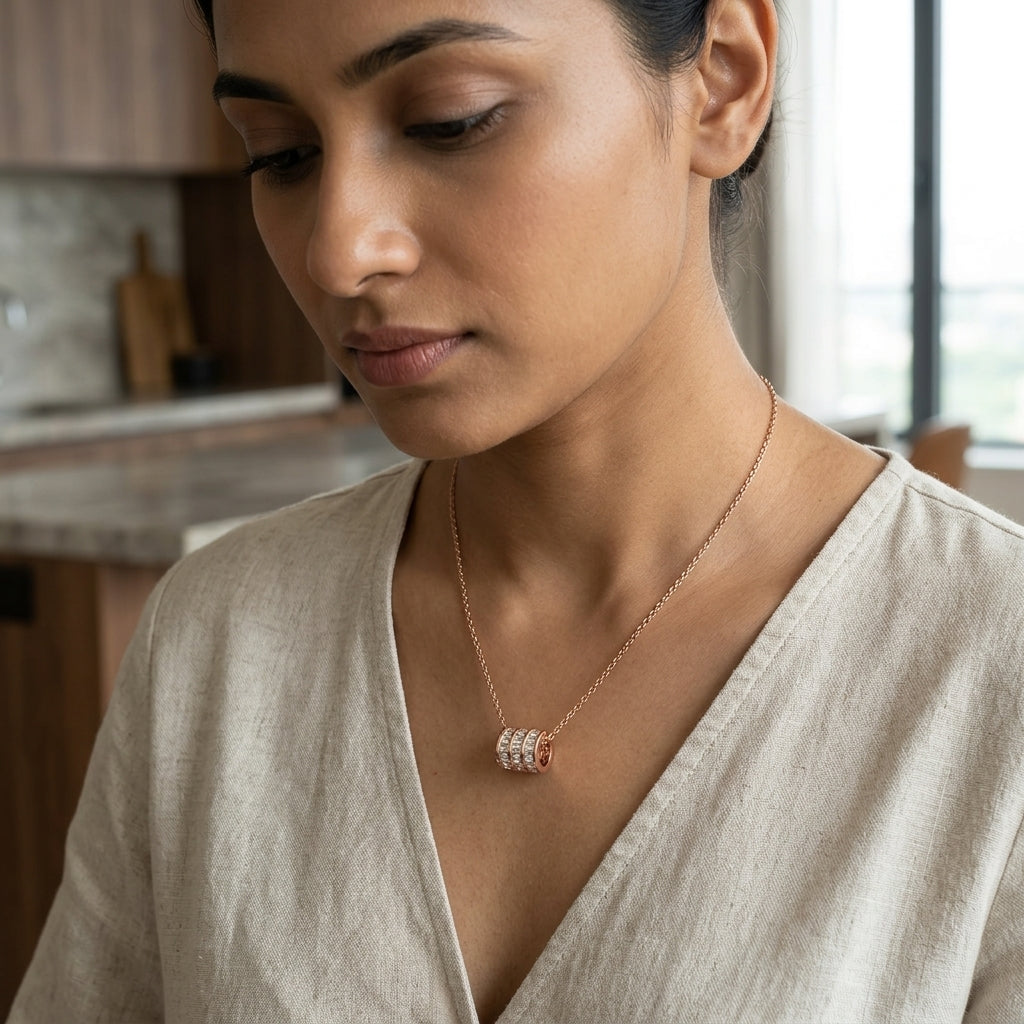 Celeste Barrel Necklace | Rose Gold Crystal Pendant Necklace for Women