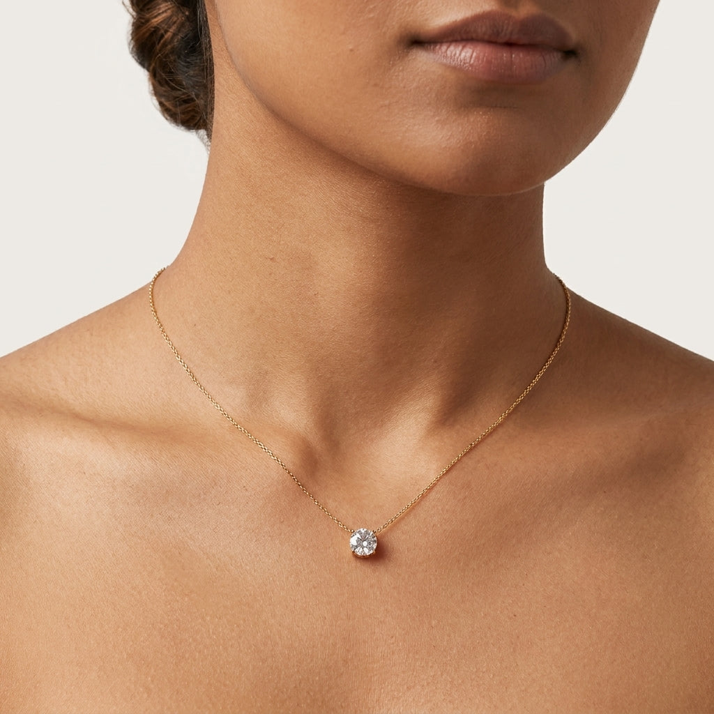 Celeste Solitaire Stainless Steel Necklace for Women | Classic Crystal Pendant Necklace