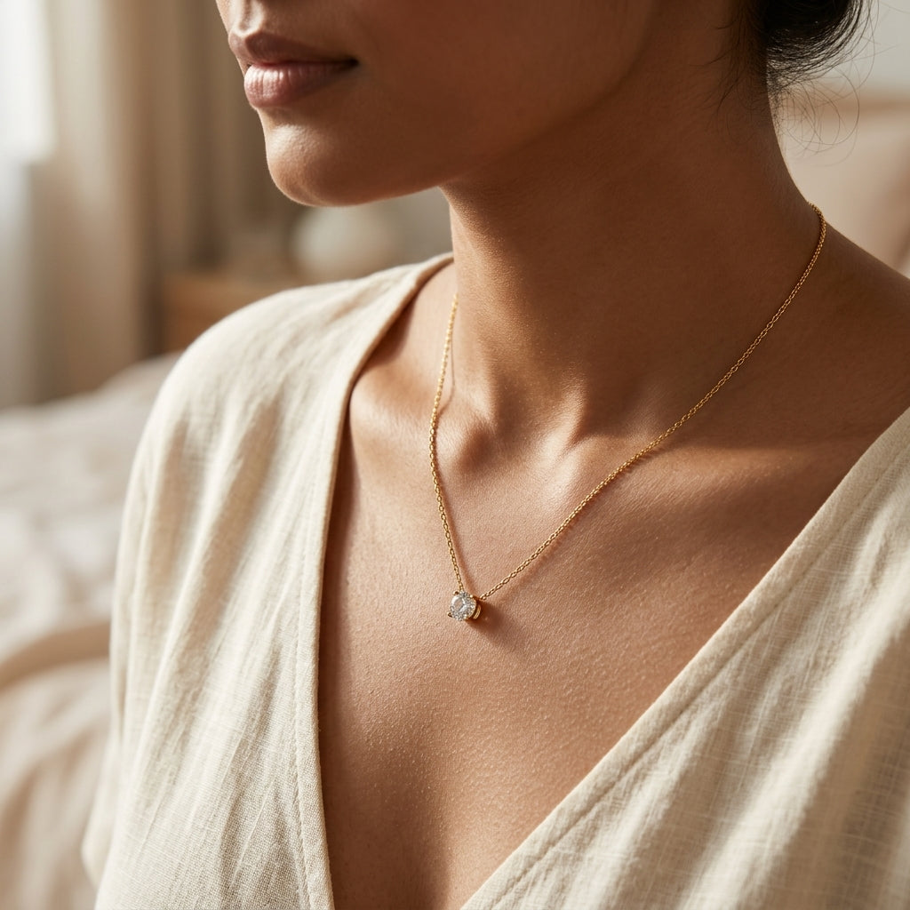 Celeste Solitaire Stainless Steel Necklace for Women | Classic Crystal Pendant Necklace