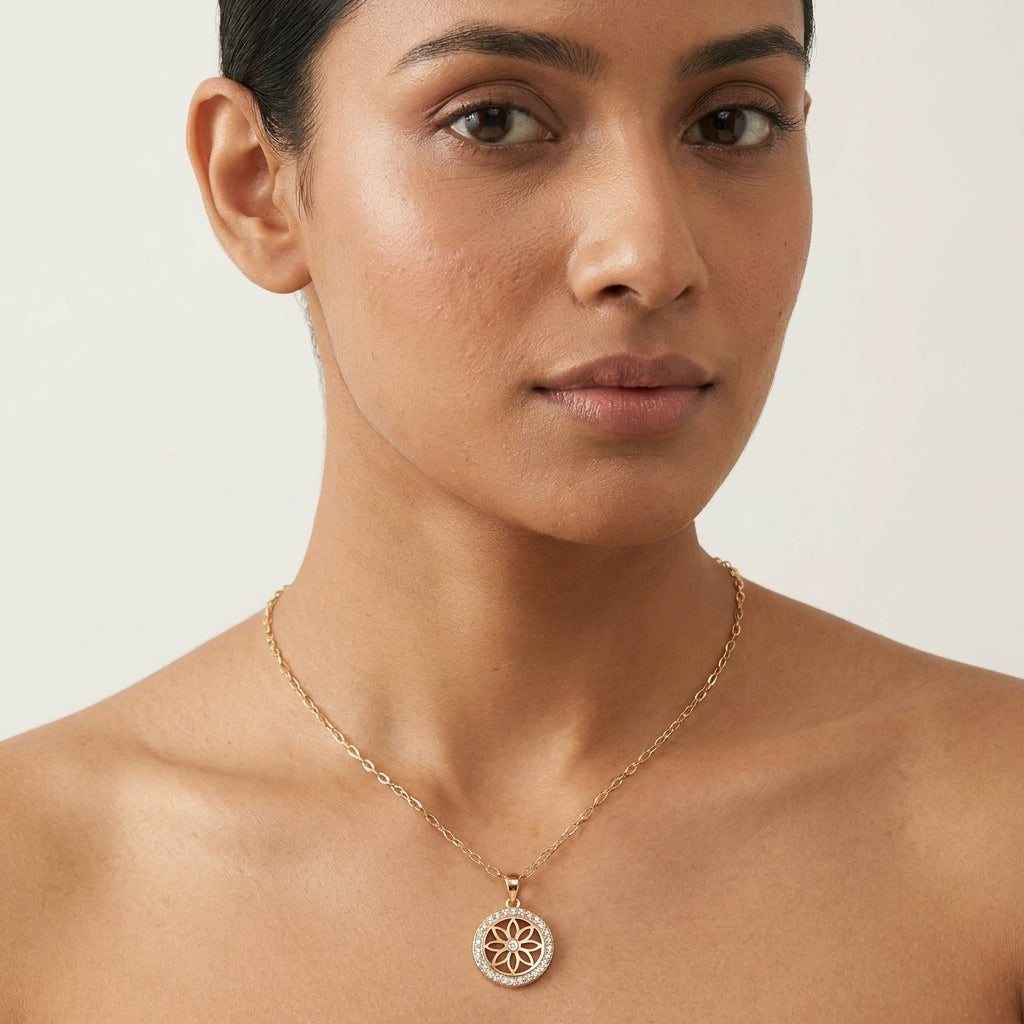 Celestial Bloom Necklace | Floral Crystal Pendant Necklace by VarnamAyira