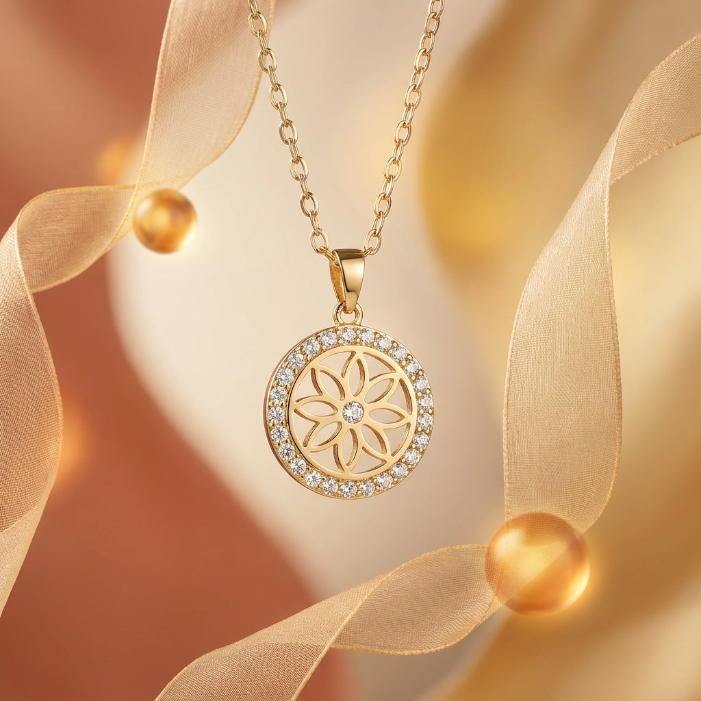 Celestial Bloom Necklace | Floral Crystal Pendant Necklace by VarnamAyira
