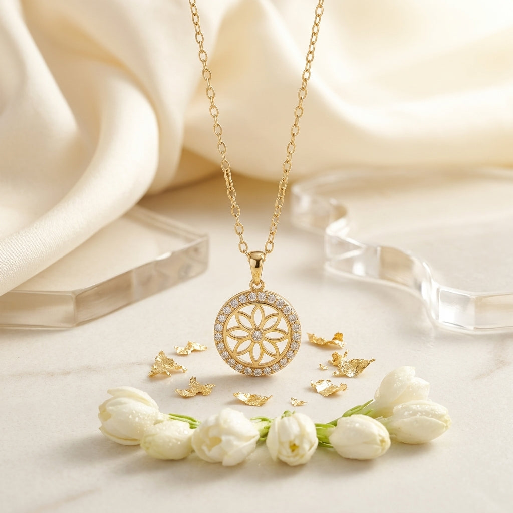 Celestial Bloom Necklace | Floral Crystal Pendant Necklace by VarnamAyira
