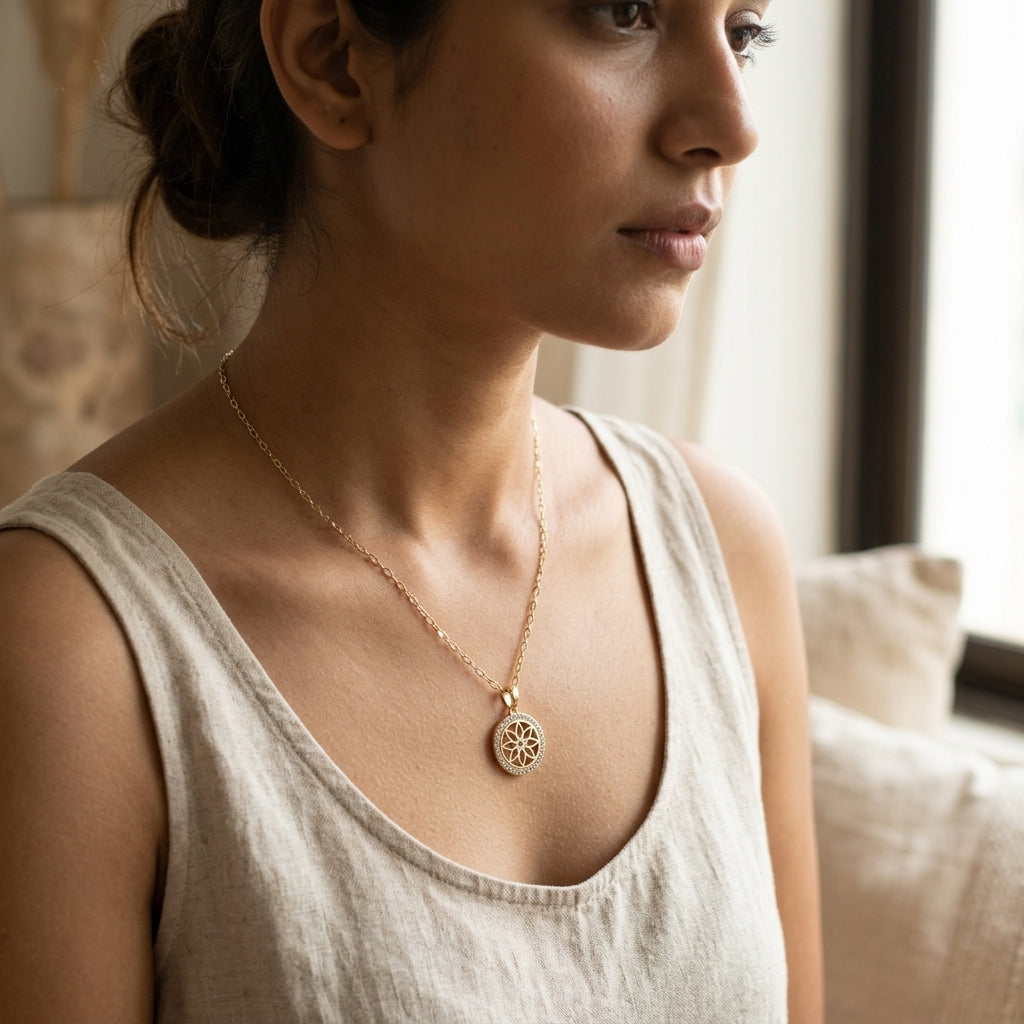 Celestial Bloom Necklace | Floral Crystal Pendant Necklace by VarnamAyira