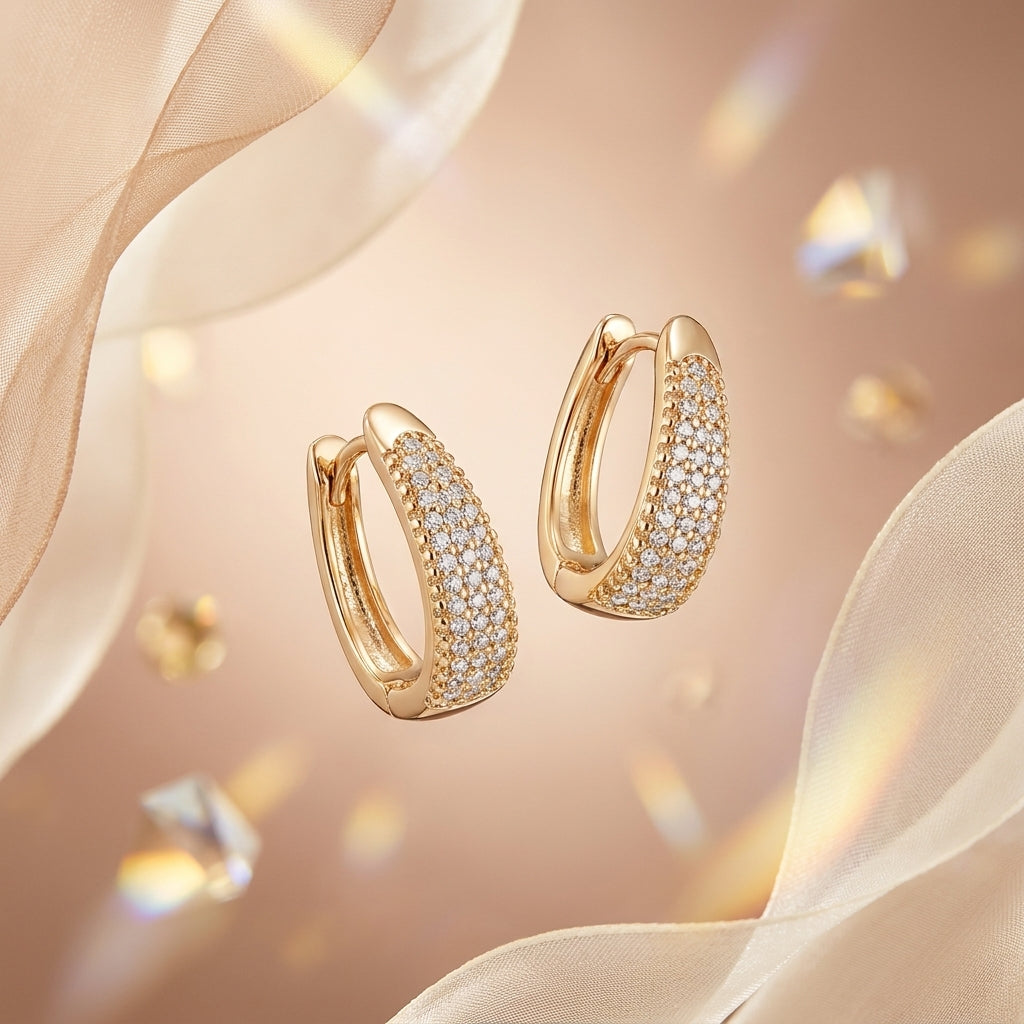 Celestine Pavé Hoop Earrings in Rose Gold Finish | Luxury Crystal Hoop Earrings by VarnamAyira