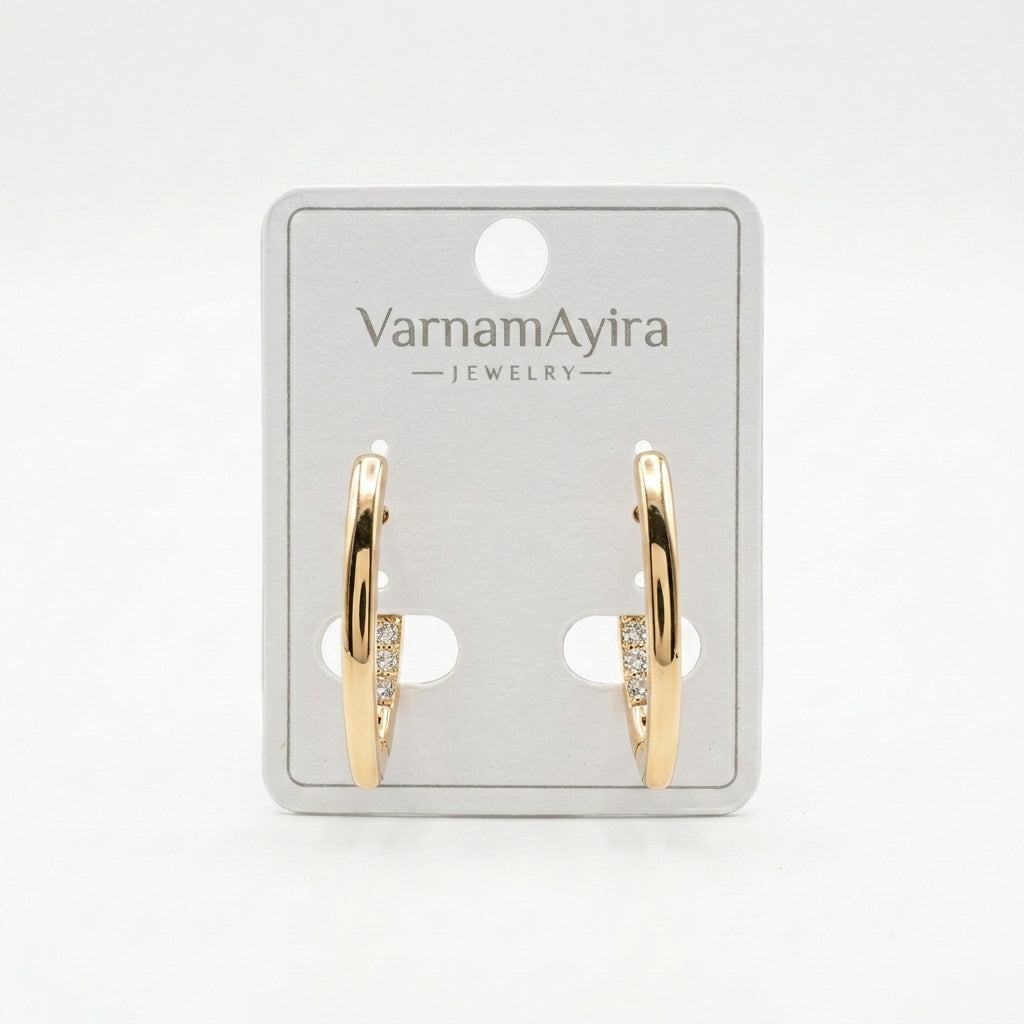 Élan Crystal Curve Earrings in Gold Finish | Minimal Luxury Hoop Earrings by VarnamAyira