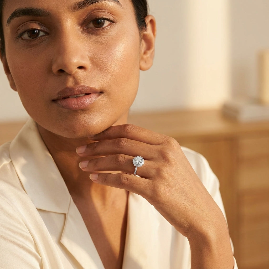 Empress Halo Ring | Halo Crystal Statement Ring for Women | Elegant Solitaire Ring