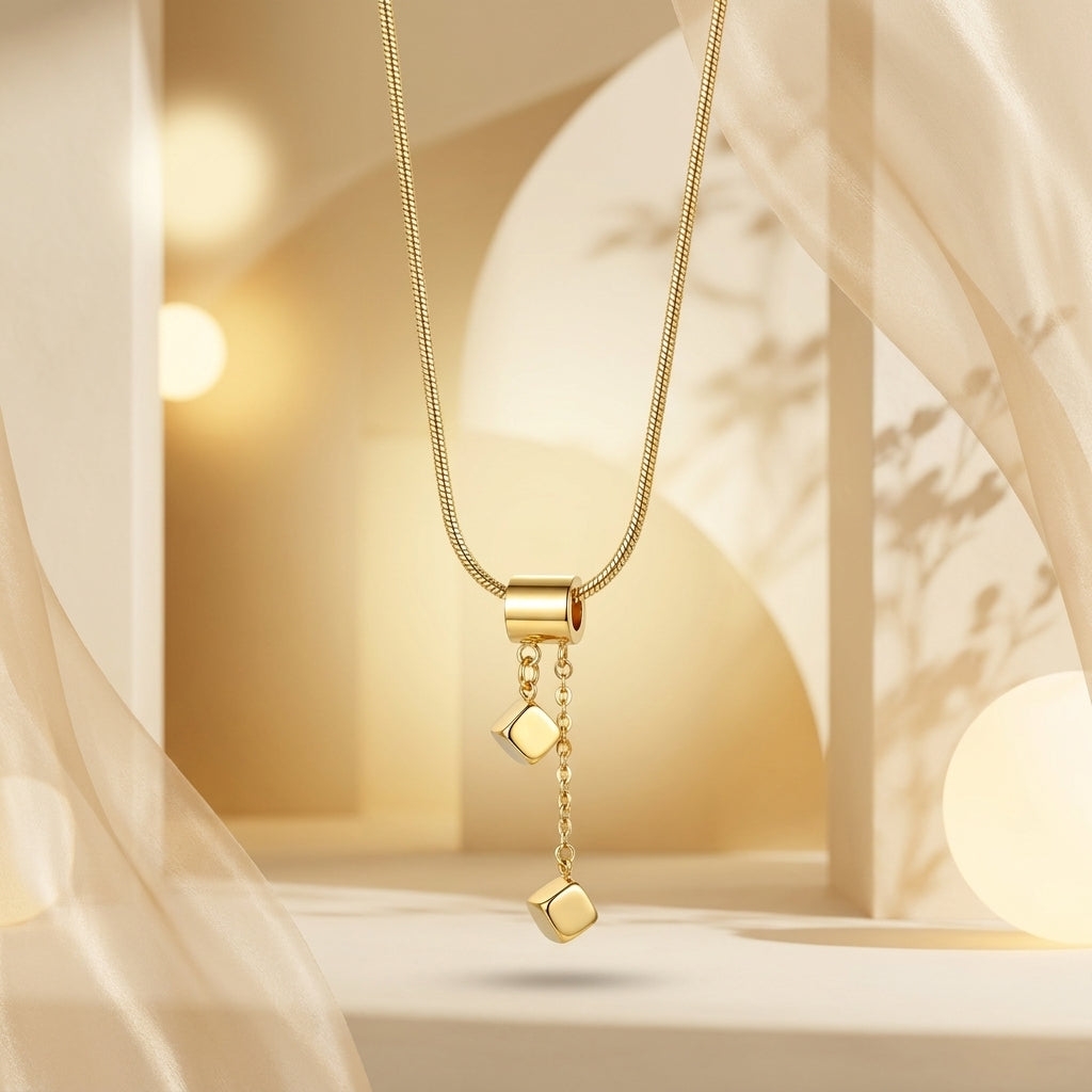 Geo Charm Drop Stainless Steel Necklace for Women | Minimalist Gold Pendant Necklace