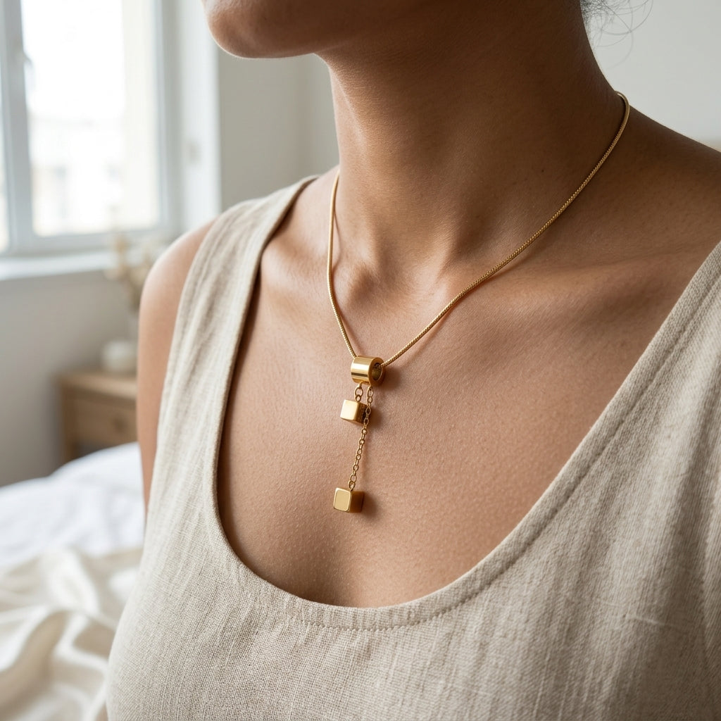 Geo Charm Drop Stainless Steel Necklace for Women | Minimalist Gold Pendant Necklace