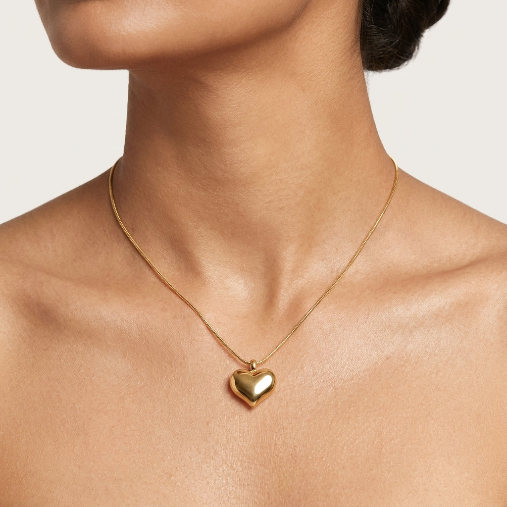 Golden Heart Stainless Steel Necklace for Women | Minimalist Heart Pendant Necklace