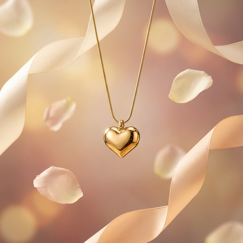 Golden Heart Stainless Steel Necklace for Women | Minimalist Heart Pendant Necklace
