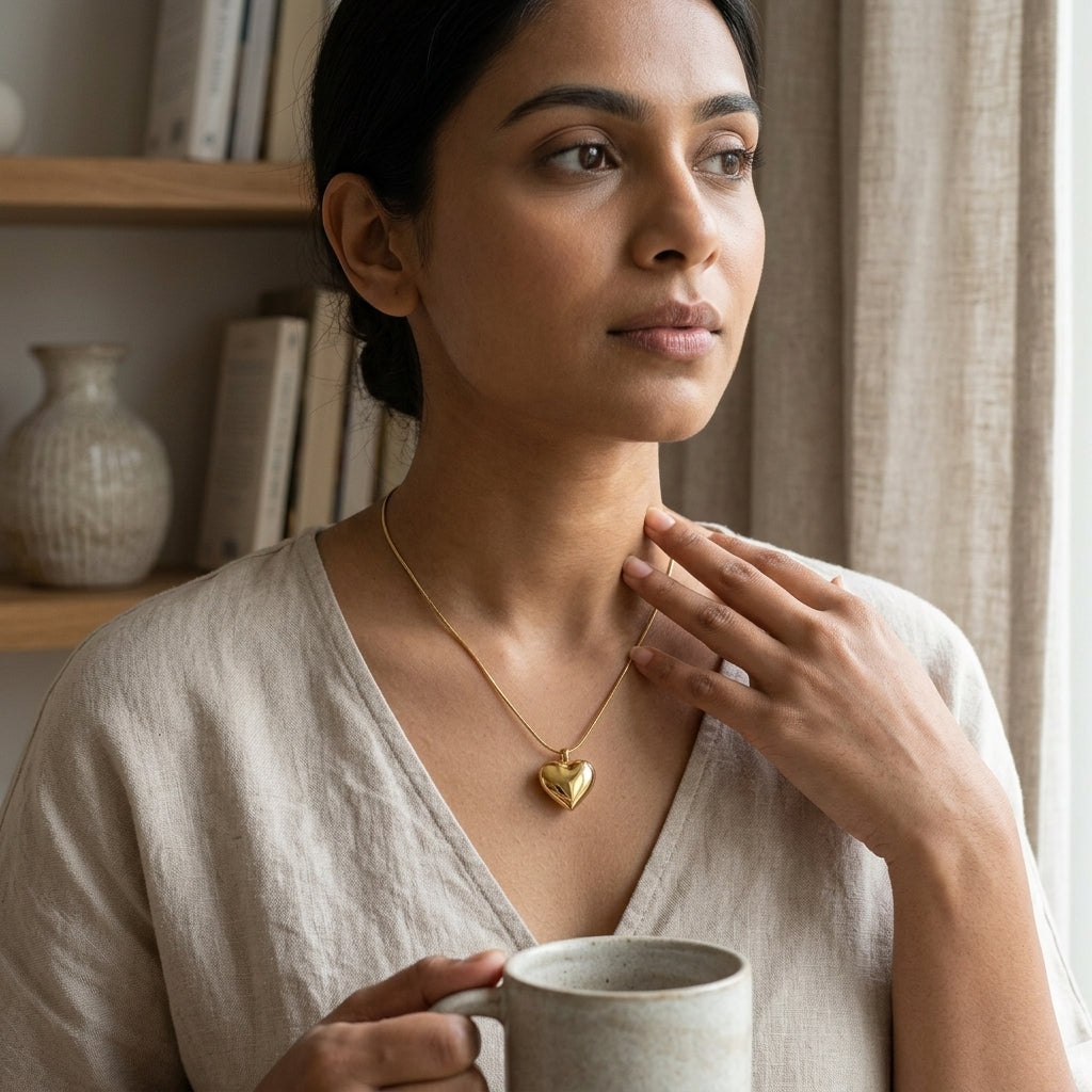 Golden Heart Stainless Steel Necklace for Women | Minimalist Heart Pendant Necklace
