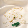 Jade Drop Stainless Steel Necklace for Women | Green Accent Adjustable Pendant Necklace