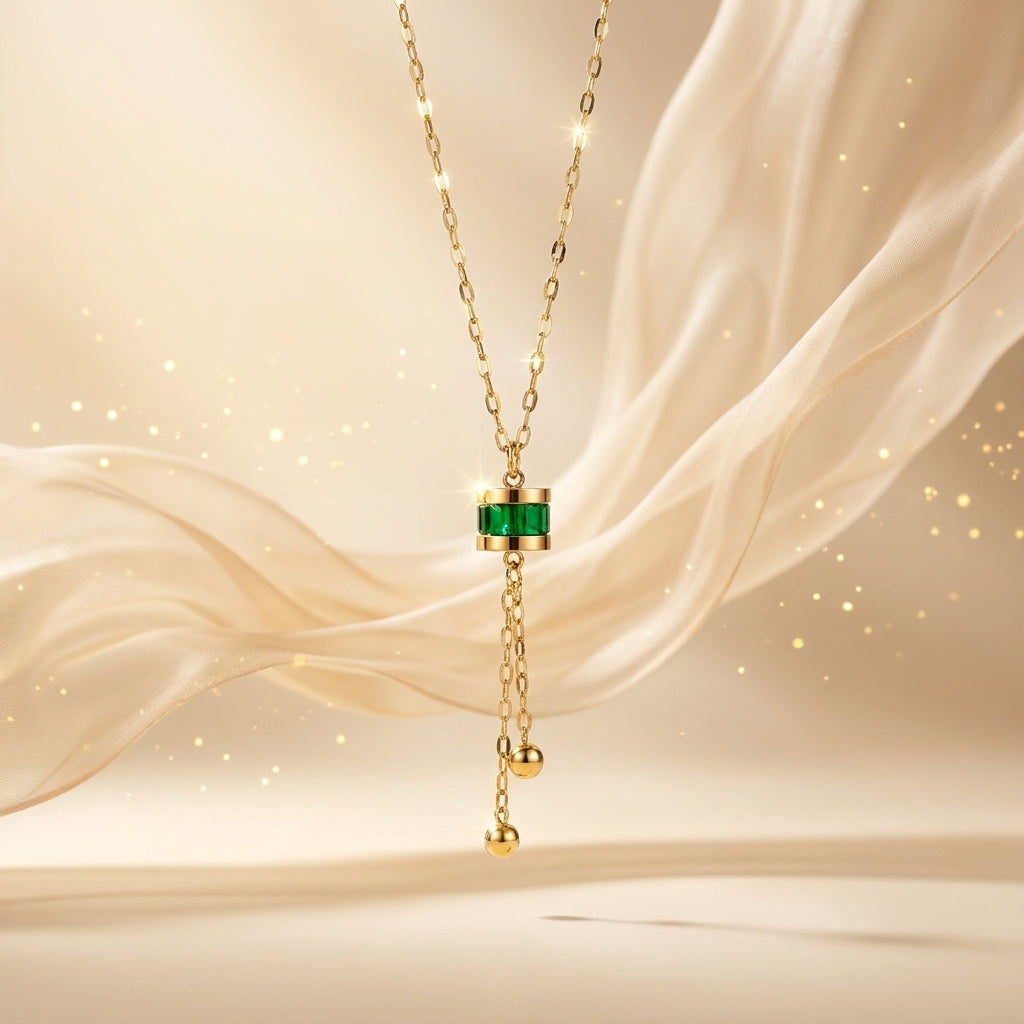 Jade Drop Stainless Steel Necklace for Women | Green Accent Adjustable Pendant Necklace