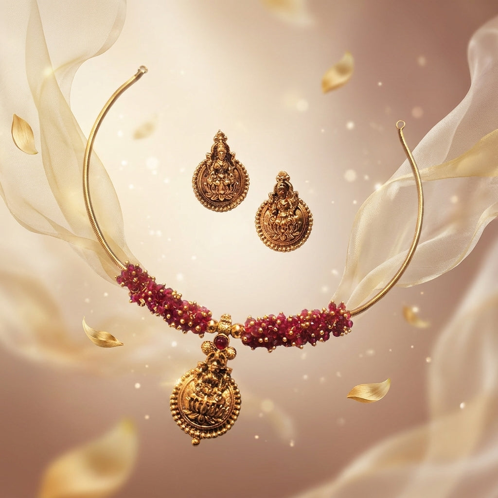 Janani Lakshmi Hasli Necklace Set | Traditional South Indian Temple Hasli Necklace | VarnamAyira