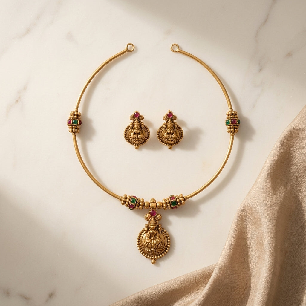 Kamakshi Antique Hasli Necklace Set | Traditional South Indian Jewellery | VarnamAyira