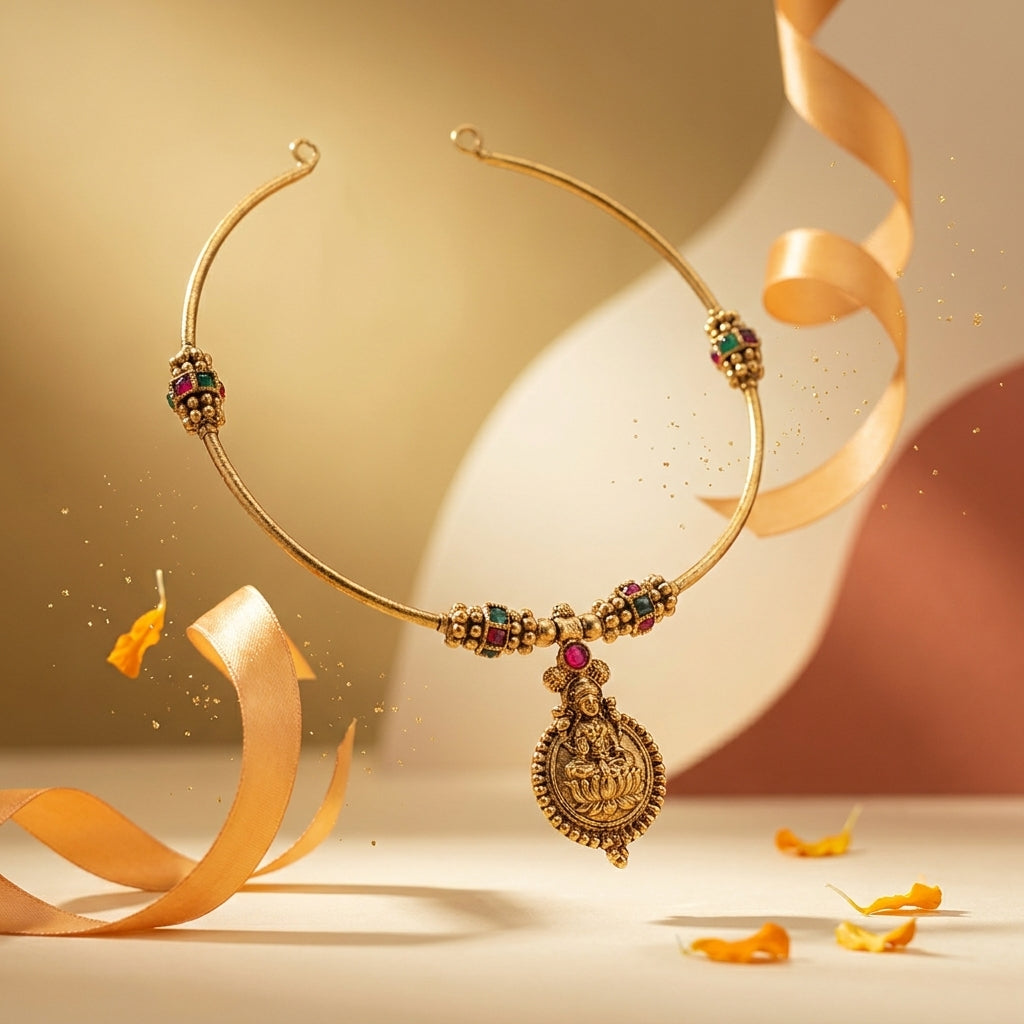 Kamakshi Antique Hasli Necklace Set | Traditional South Indian Jewellery | VarnamAyira