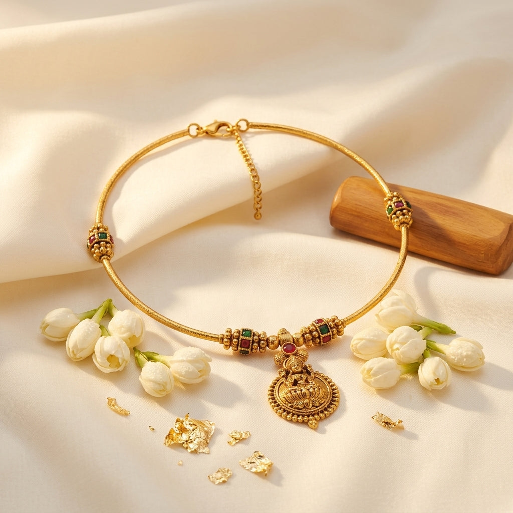 Kamakshi Antique Hasli Necklace Set | Traditional South Indian Jewellery | VarnamAyira