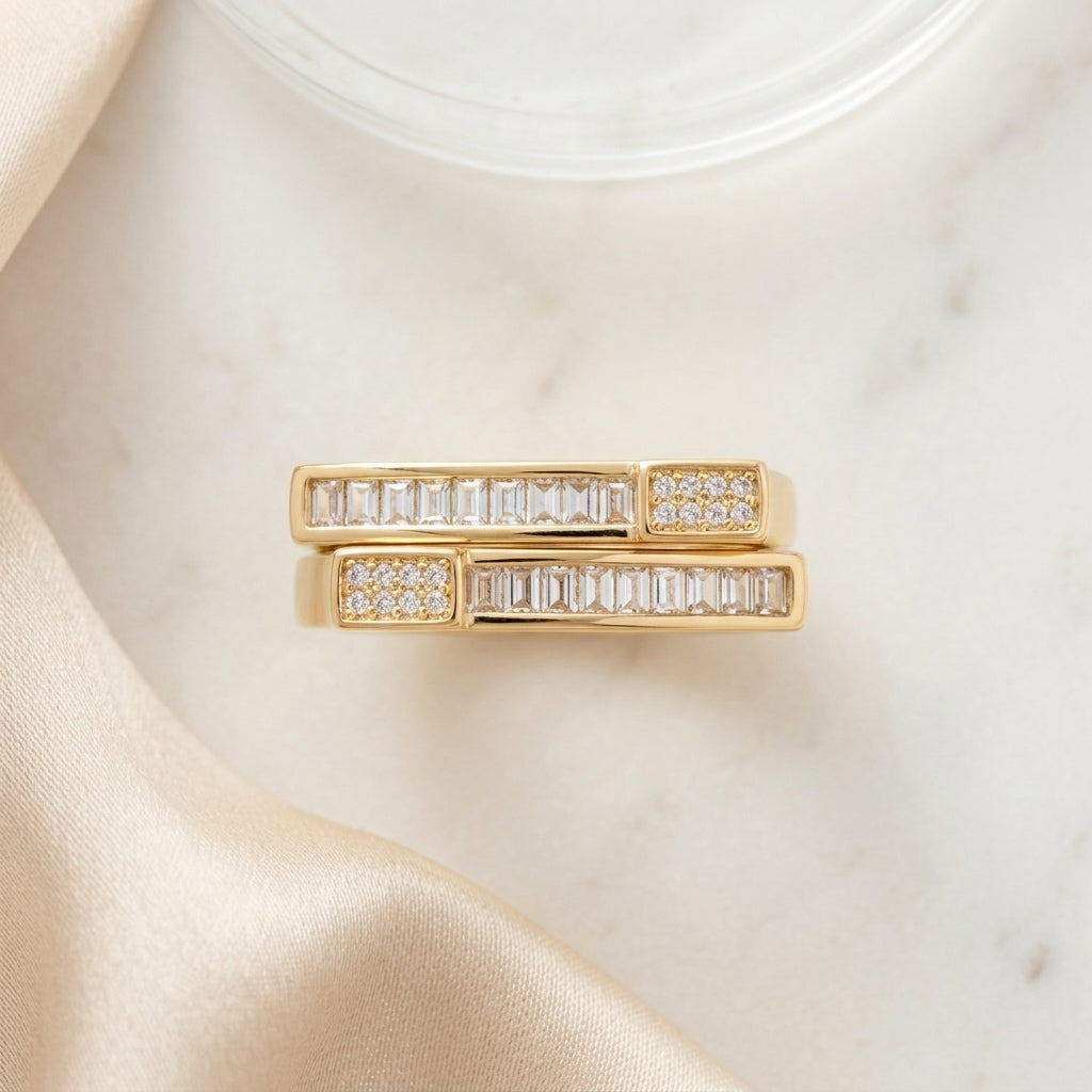 Linear Luxe Gold Plated Ring | Modern Geometric Crystal Ring by VarnamAyira
