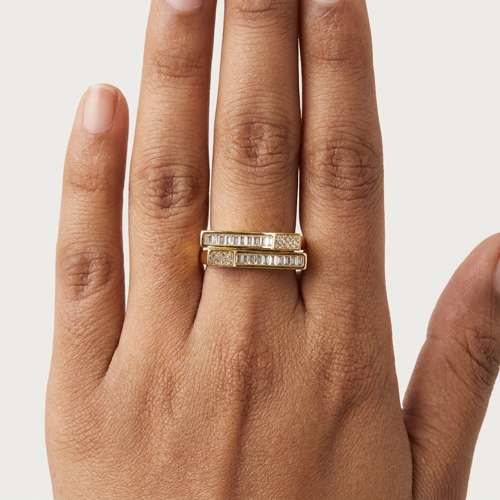 Linear Luxe Gold Plated Ring | Modern Geometric Crystal Ring by VarnamAyira