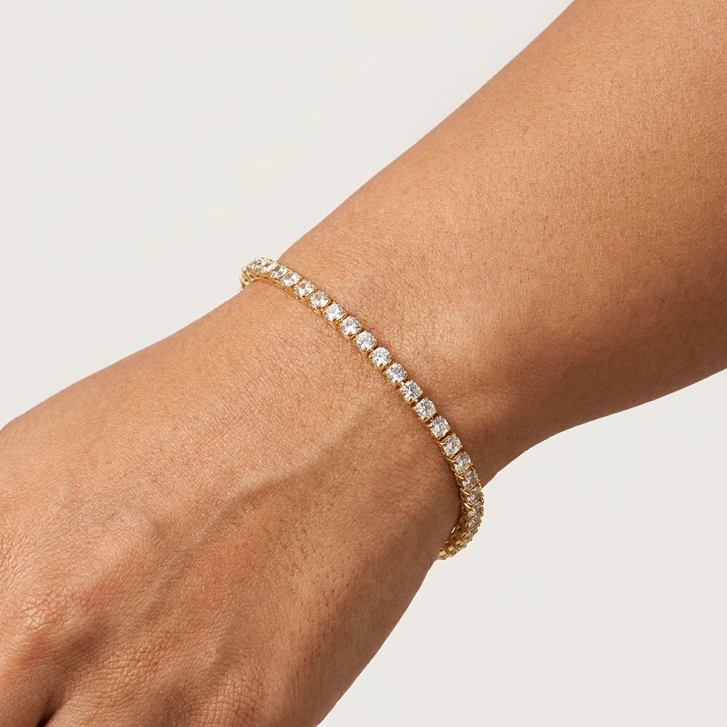 Luna Tennis Bracelet for Women | Gold-Tone Crystal Bracelet | Elegant Minimal Bracelet