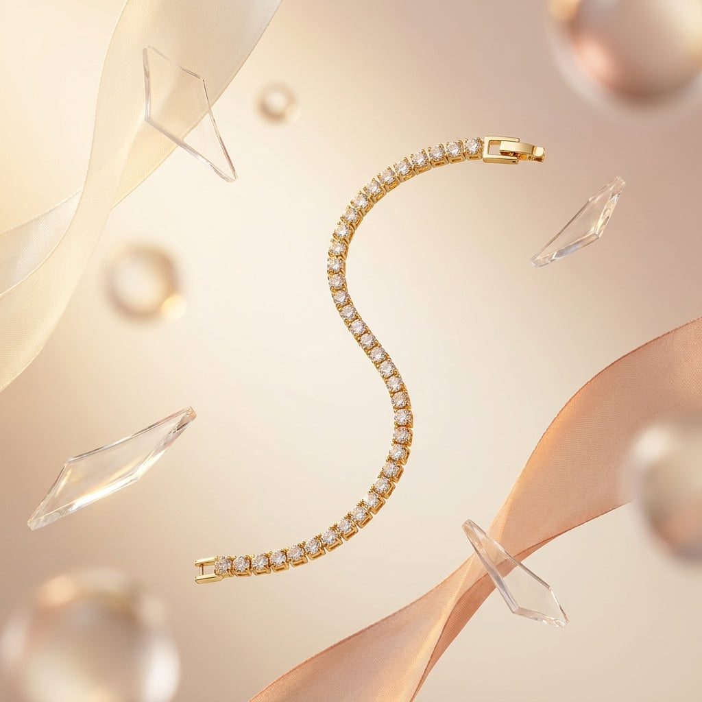 Luna Tennis Bracelet for Women | Gold-Tone Crystal Bracelet | Elegant Minimal Bracelet