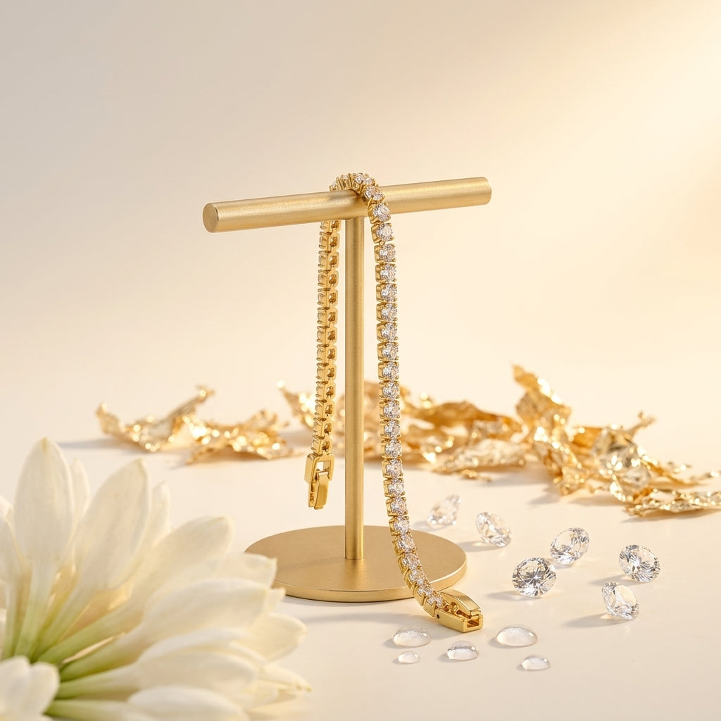 Luna Tennis Bracelet for Women | Gold-Tone Crystal Bracelet | Elegant Minimal Bracelet