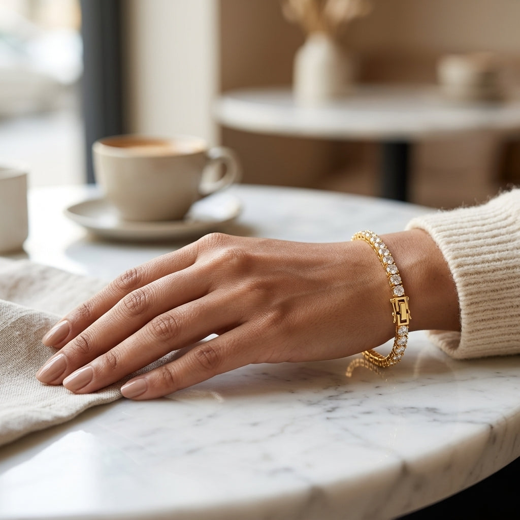 Luna Tennis Bracelet for Women | Gold-Tone Crystal Bracelet | Elegant Minimal Bracelet