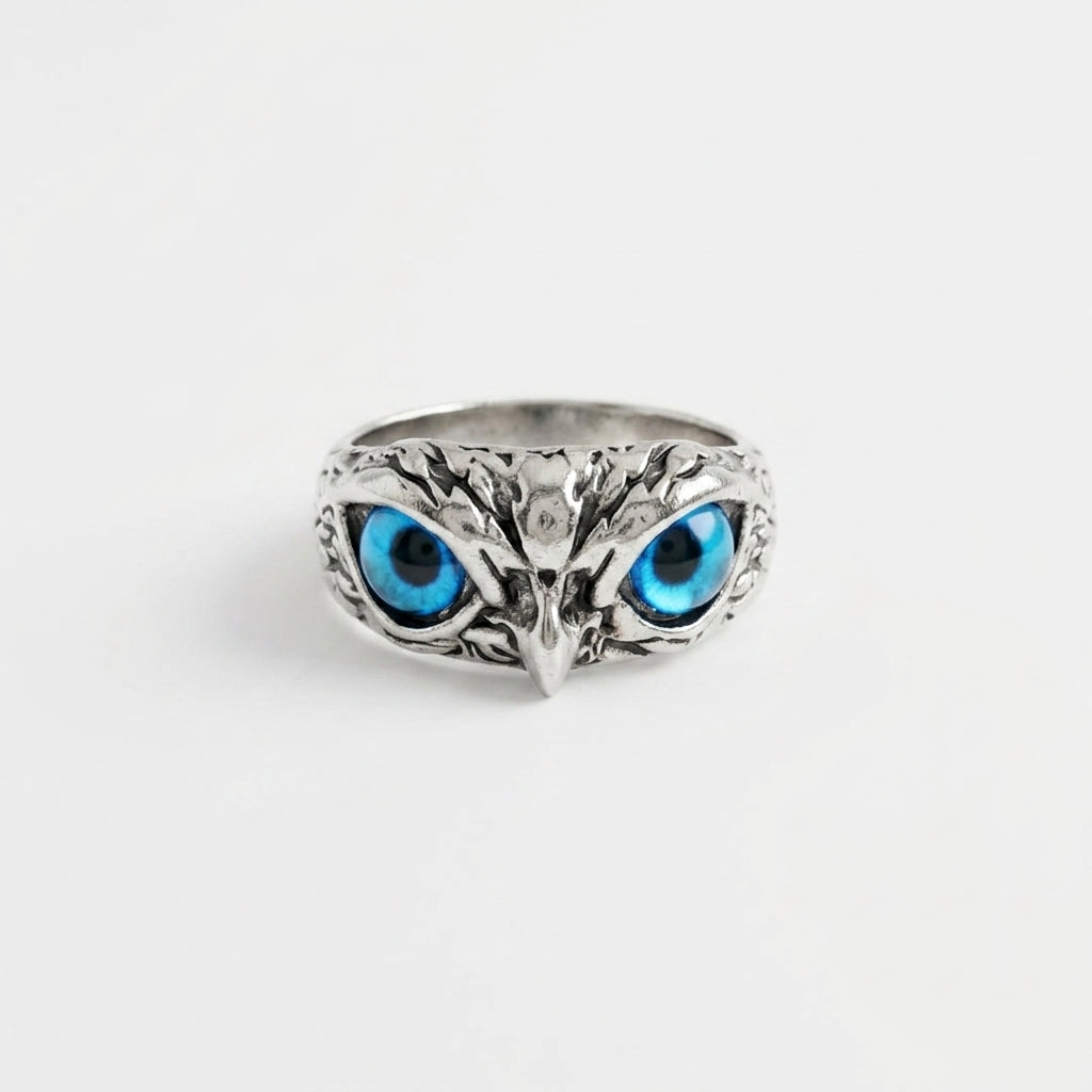 Nethra Owl Ring | Vintage Blue Eye Owl Statement Ring for Women