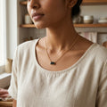 Noir Line Gold-Tone Minimal Black Stone Necklace | Elegant Everyday Pendant Necklace