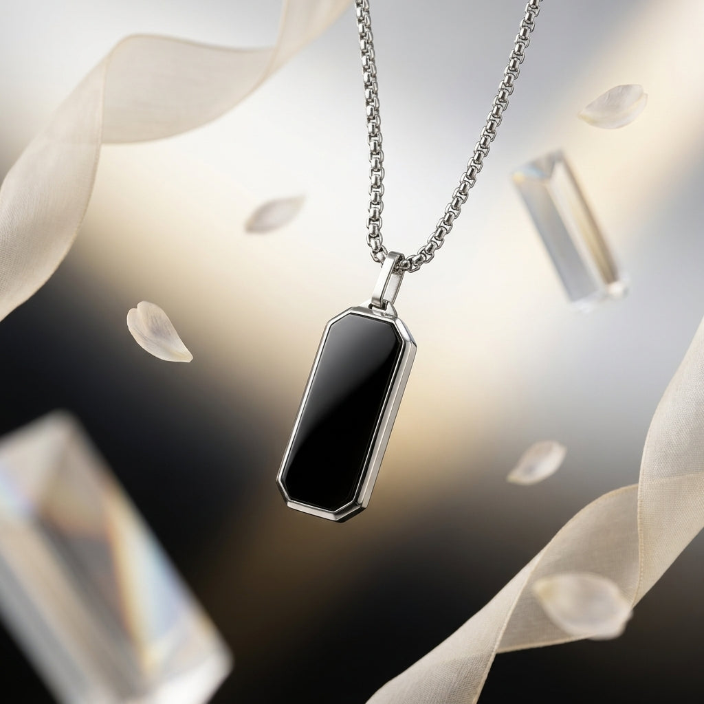Obsidian Tag Chain for Men | Black Stainless Steel Necklace by VarnamAyira