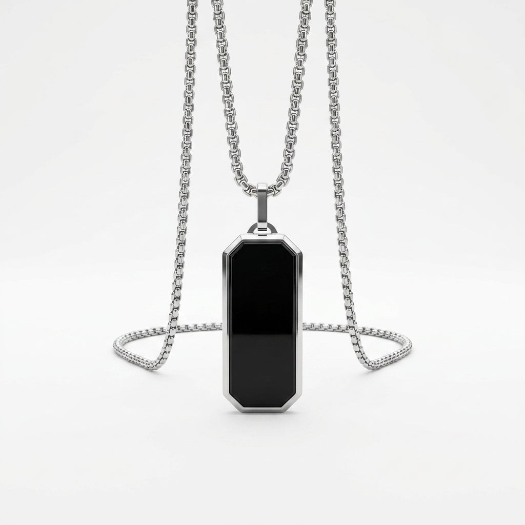 Obsidian Tag Chain for Men | Black Stainless Steel Necklace by VarnamAyira