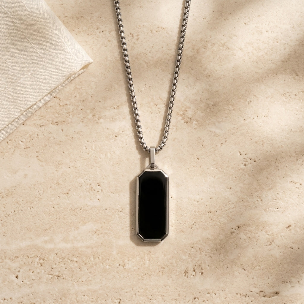 Obsidian Tag Chain for Men | Black Stainless Steel Necklace by VarnamAyira