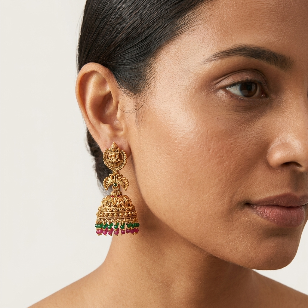 Paveethra Lakshmi Temple Jhumkas | Traditional Antique Jhumka Earrings | VarnamAyira