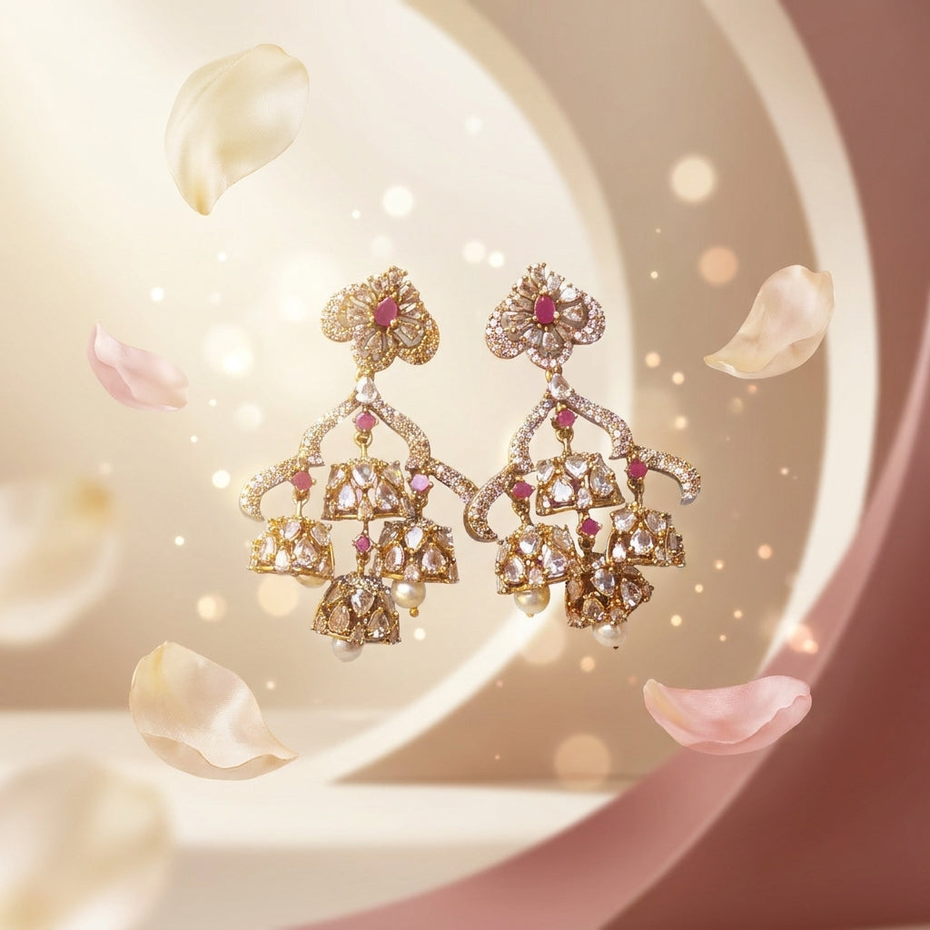 Rangmahal Jhumki | Premium Antique Gold Jhumka Earrings