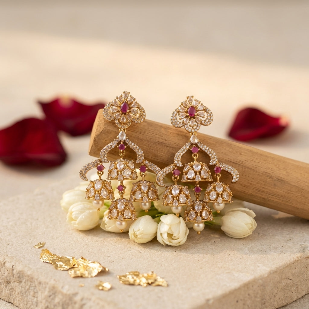 Rangmahal Jhumki | Premium Antique Gold Jhumka Earrings