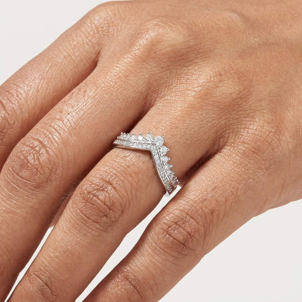Royal Crest Ring | Silver Plated Crown-Inspired Crystal Ring for Women | Elegant Statement Ring