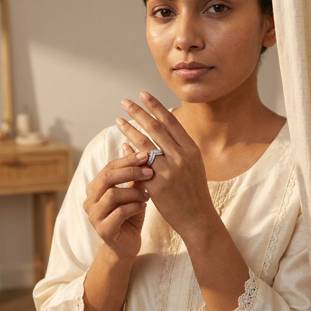 Royal Crest Ring | Silver Plated Crown-Inspired Crystal Ring for Women | Elegant Statement Ring
