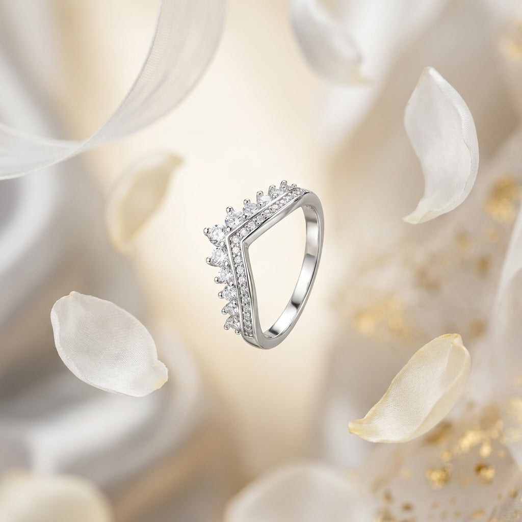 Royal Crest Ring | Silver Plated Crown-Inspired Crystal Ring for Women | Elegant Statement Ring