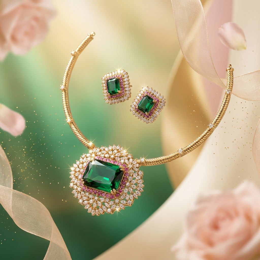 Swathi Royale Hasli Necklace Set | Premium AD Statement Jewellery | VarnamAyira
