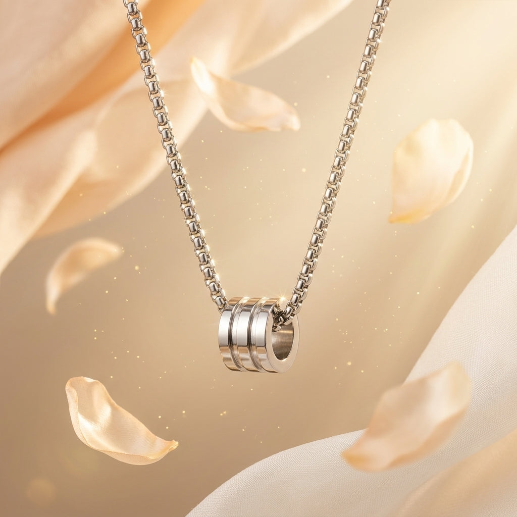 Titan Edge Men’s Stainless Steel Chain | Modern Barrel Pendant Necklace by VarnamAyira