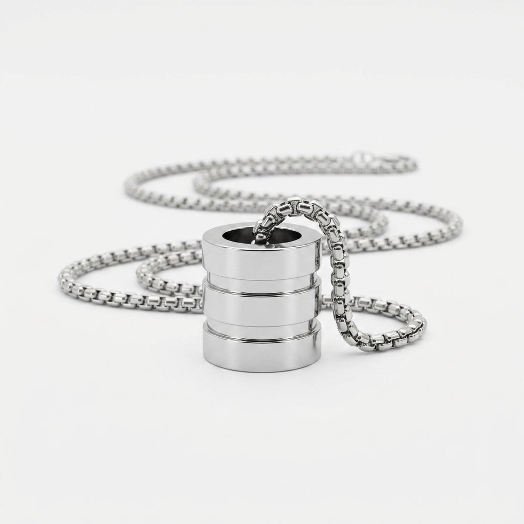 Titan Edge Men’s Stainless Steel Chain | Modern Barrel Pendant Necklace by VarnamAyira