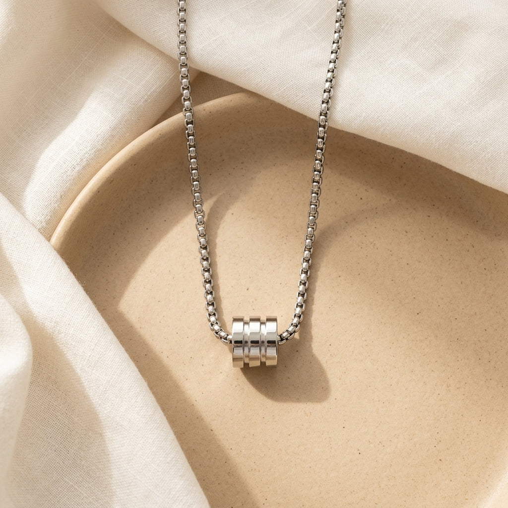 Titan Edge Men’s Stainless Steel Chain | Modern Barrel Pendant Necklace by VarnamAyira